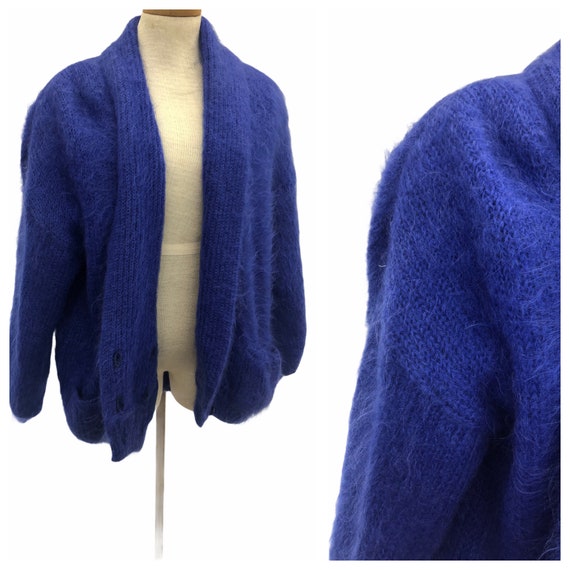 Vintage VTG 1980s 80s Electric Blue Mohair Textur… - image 1