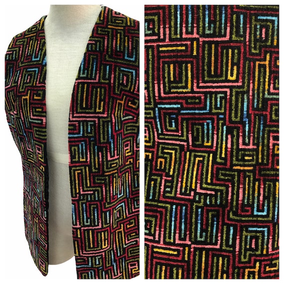 Vintage VTG 1960s 1970s Multicolored Woven Open V… - image 1