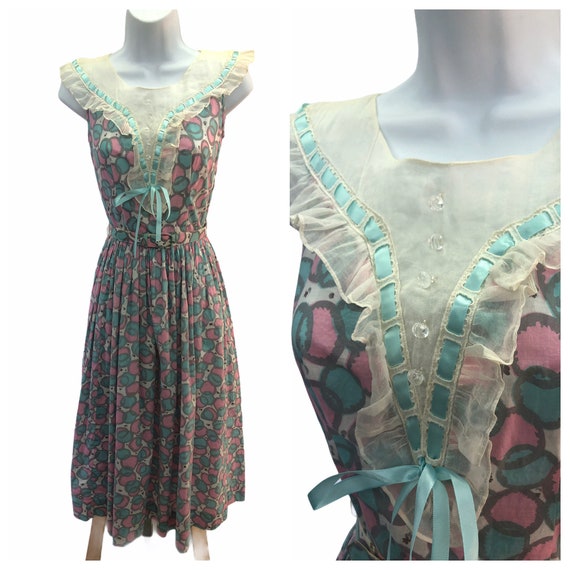 Vintage VTG 1940s 1950s 40s 50s Pink Blue Patterne