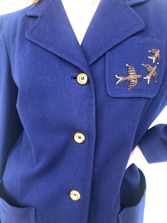 Vintage VTG 1940s 40s Navy Blue Bird Embroidered … - image 6