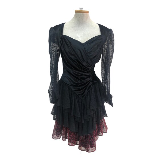 Vintage VTG 1980s 80s Black Velvet Tiered Flocked… - image 2