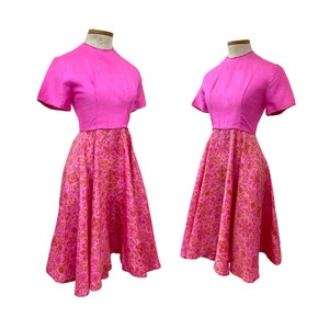Vtg 60s Mod Dayglow Era Fluorescent Hot Pink Indian Block Print Party Dress image 1