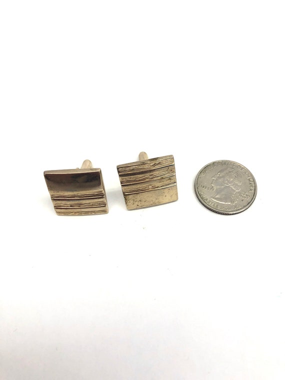 Vintage VTG 1970s 70s Gold Square Cuff Links - image 3