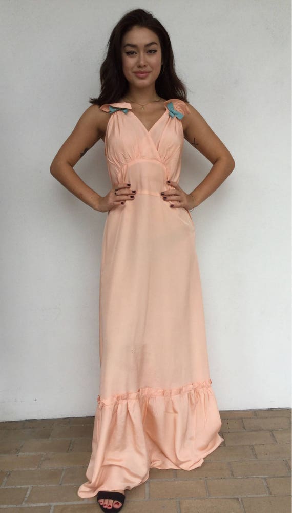 30s pale pink maxi slip dress with bow details