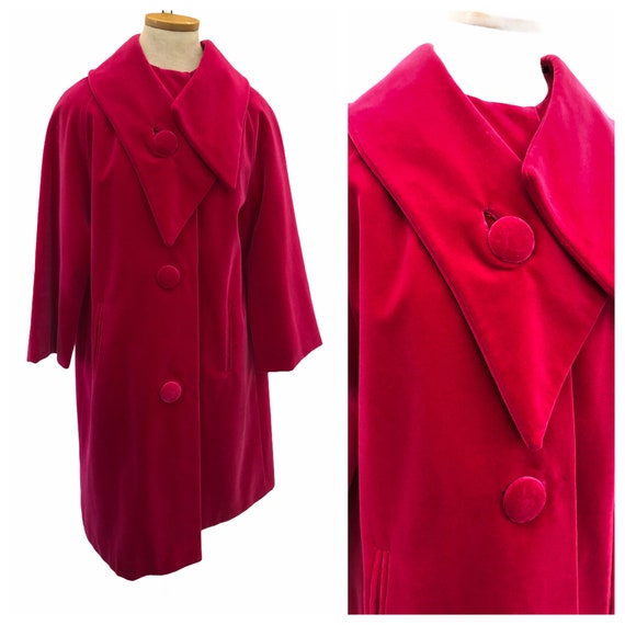 Vintage VTG 1950s 1960s Hot Pink Velvet Opera Coat