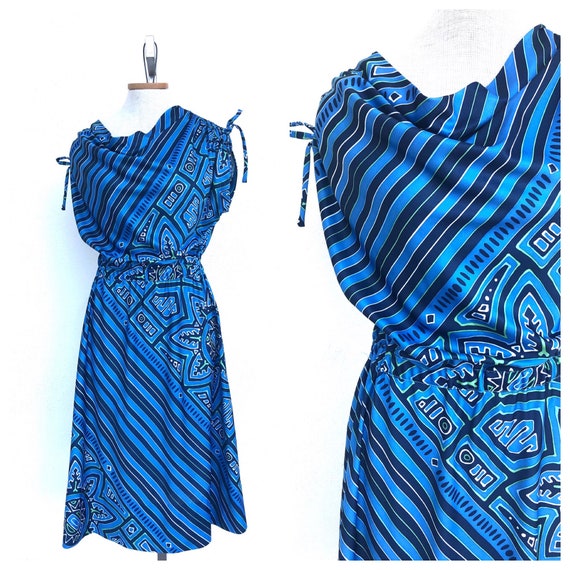 blue patterned midi dress
