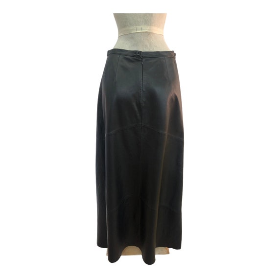 Vintage VTG 1990s 90s Black Leather Maxi Skirt - image 2