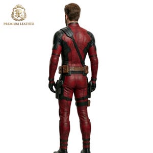 Men's Red Black Leather Deadpool Inspired Suit | Full Body Hero Costume | Dual Holster Belt Armor Set | Marvel Cosplay Comic Con Custom Made image 2