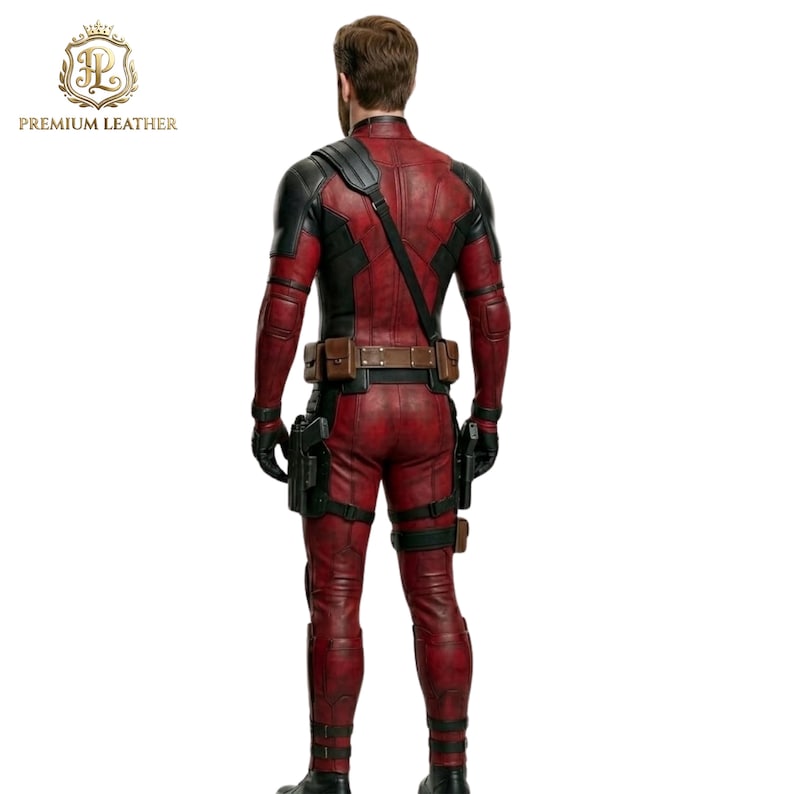 Men's Red Black Leather Deadpool Inspired Suit | Full Body Hero Costume | Dual Holster Belt Armor Set | Marvel Cosplay Comic Con Custom Made image 2