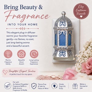 Moroccan Lantern Plug In Fragrance Diffuser | Decorative Silver Air Freshener | Plug In Diffuser for Bathroom, Bedroom, Kitchen Home Décor