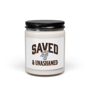 Vela de soja Saved & Unashamed, estilo urbano cristiano / Frasco perfumado inspirado en las Escrituras