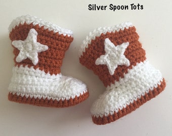 Baby Boy Cowboy Boots, Texas Longhorn boots, Football Baby Boots, Crochet Cowboy Boots,Baby Girl Cowboy Boots, newborn photo prop