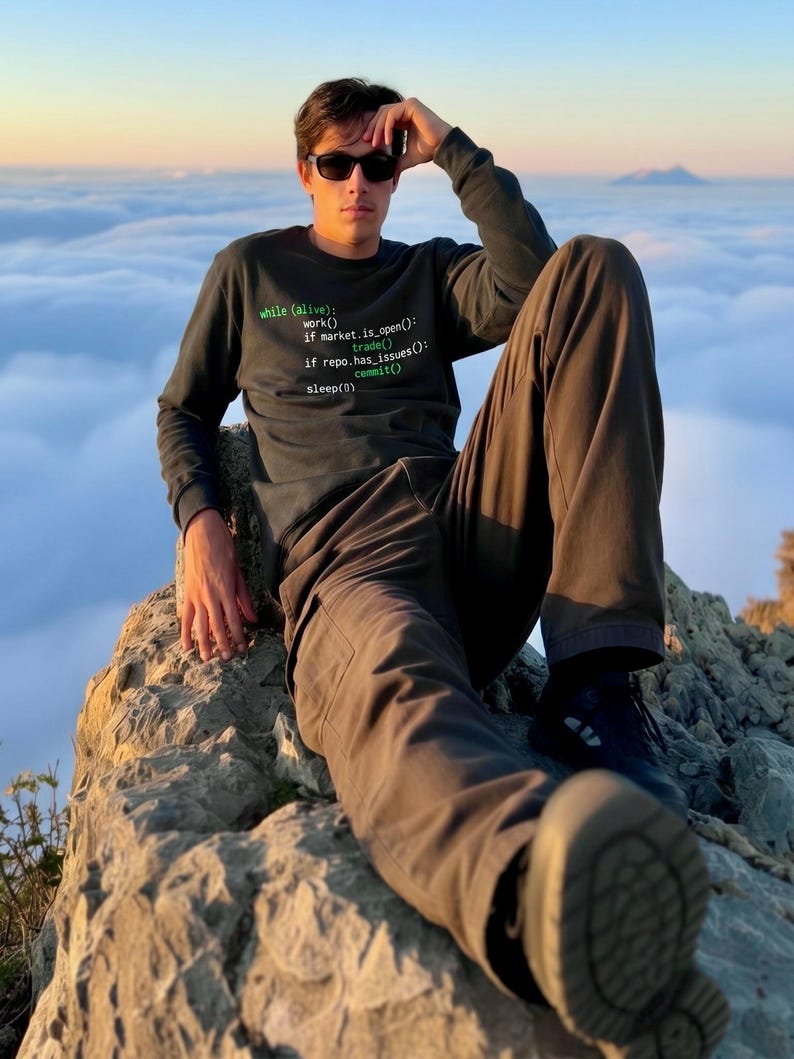 Coding Trader Long Sleeve Tee, Python Algo Trading Shirt, Developer Work Commit Repeat zdjęcie 4