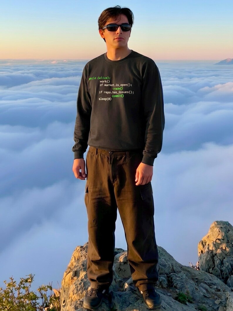 Coding Trader Long Sleeve Tee, Python Algo Trading Shirt, Developer Work Commit Repeat zdjęcie 3