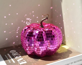 Diskokugel Kürbis-Dekor, Pink-Mosaik-Spiegel-Halloween-Herbst-Dekor, Funky Dopamin Ästhetik Regal Schreibtisch Dekor