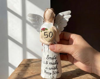 Happy 50th Birthday Angel Figurine, 50th Birthday Gift for Women, Resin Keepsake Statue, Gift for Her, Friend & Mom Milestone Decor