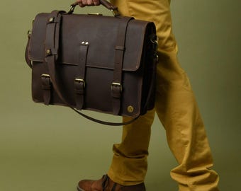 Bolso bandolera personalizado de piel flor para portátil de 15" - Maletín hecho a mano