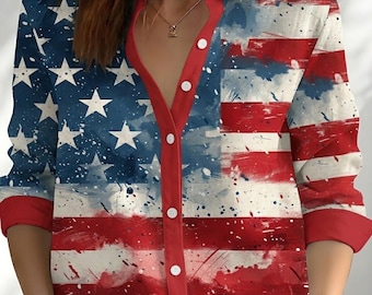 Blusa/Camisa del 250 Aniversario de EE. UU., Camisa vintage con la bandera de EE. UU. para mujer, Regalo patriótico americano, Conjunto para el 4 de julio, Camisa abotonada para el Día de la Independencia