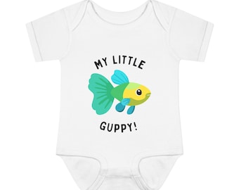 My Little Guppy Fish Baby Bodysuit, Infant Fisherman Outfit