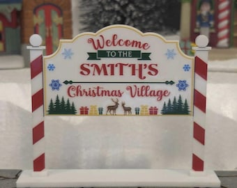 Custom Family Christmas Village Welcome Sign - Colored, Welcome to our Village Sign, Christmas Village Accessories, Miniature Village Sign
