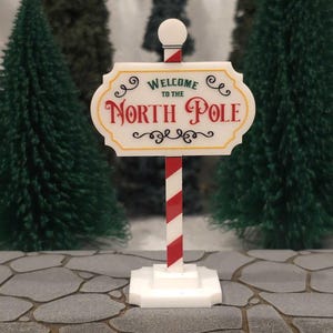 North Pole Christmas Village Sign - Colored, Miniature North Pole Sign, Christmas Village Accessories, Miniature Christmas Village Sign