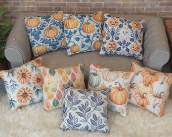 Miniature Dollhouse Throw Pillows - Halloween and Autumn Theme, Miniature Pillow, Dollhouse Decor, 1:12 Scale Accessory, Fall Pumpkin Pillow