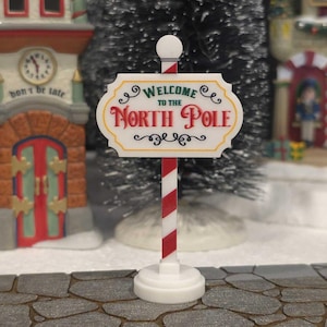 North Pole Christmas Village Sign - Colored, Miniature North Pole Sign, Christmas Village Accessories, Miniature Christmas Village Sign