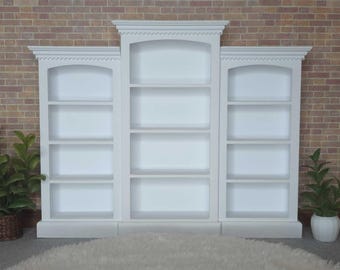Deluxe Library Bookcase for Dollhouses, 1:12 Scale, Miniature Book Shelf, Mini Wooden Bookcase, Modern Doll House, Dollhouse Furniture