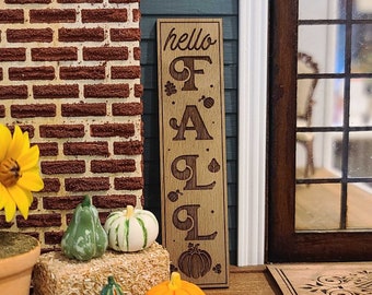 Miniature Porch Sign for Dollhouse - Hello Fall, 1:12 Dollhouse Sign, Dollhouse Decor, Farmhouse Decor, Dollhouse Accessory, Autumn Decor