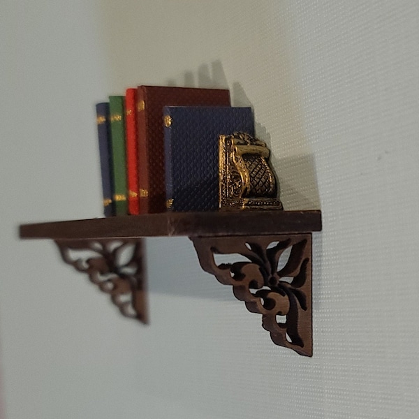 Miniature Wooden Wall Shelf for dollhouses, 1:12 Scale, Miniature Book Shelf