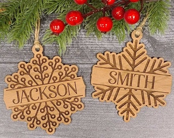 Custom Snowflake Christmas Ornament with Name - Engraved Wood Ornament, Snowflake Ornament, Personalized Wooden Ornament, Family Ornament