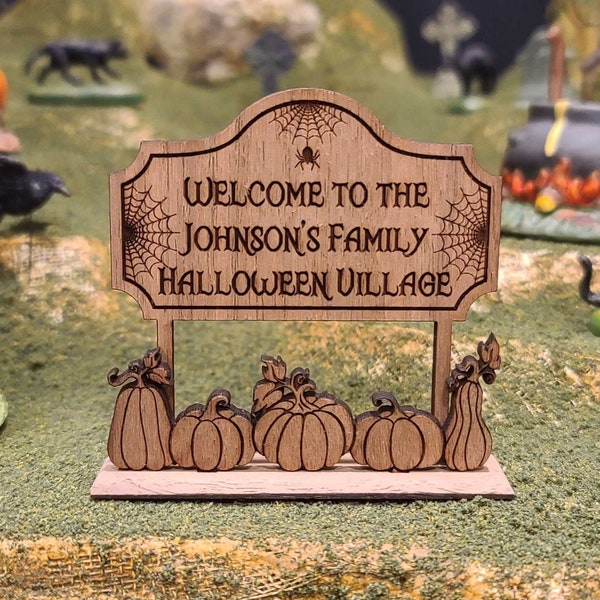 Custom Halloween Village Sign, Welcome to our Village Sign, Halloween Village Accessories, Miniature Village Sign, Personalized Spooky Sign