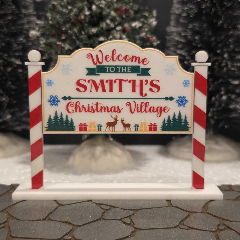Custom Family Christmas Village Welcome Sign, Colored, Welcome to Our Village Sign, Christmas Village Accessories, Miniature Village Sign