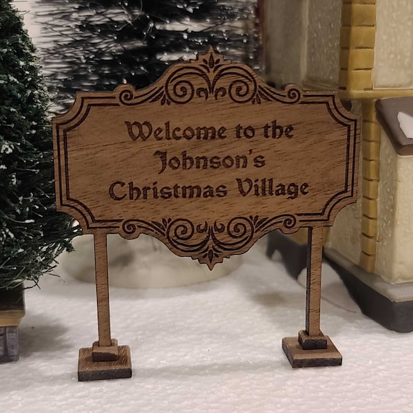 Custom Traditional Christmas Village Welcome Sign, Fancy Welcome Sign, Christmas Village Accessories, Miniature Village Sign, Personalized