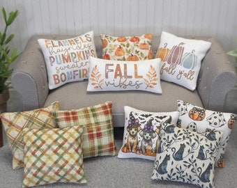 Miniature Dollhouse Throw Pillows - Halloween and Autumn Theme, Miniature Pillow, Dollhouse Decor, 1:12 Scale Accessory, Fall Pumpkin Pillow