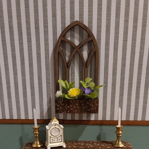 Miniature Gothic Window Planter, Dollhouse Wall Decor, 1:12 Scale Decor, French Country Decor