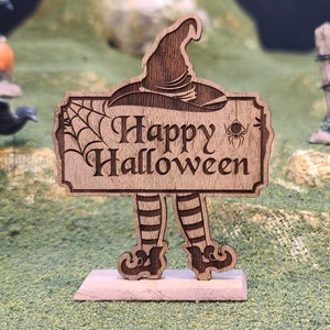 Little Witch Happy Halloween Sign, Halloween Village Accessories, Halloween Village Sign, Spooky Witch Sign