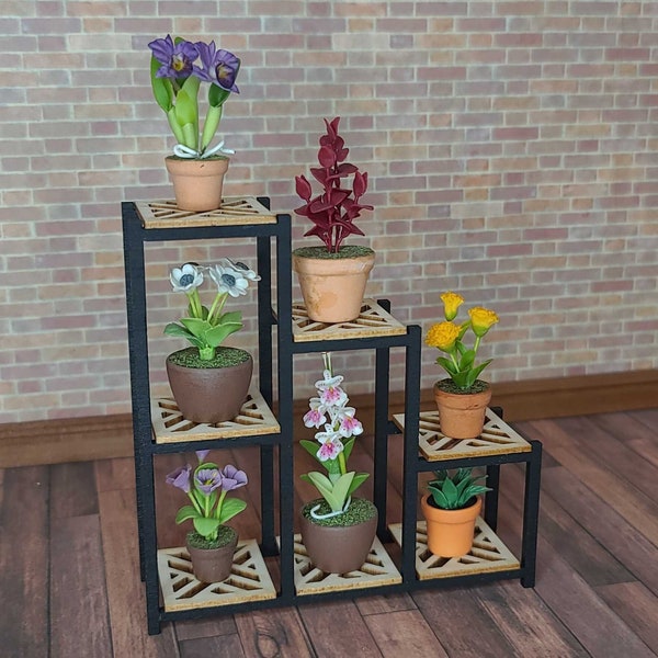 Miniature 7 Shelf Plant Stand, 1:12 Scale Plant Stand, Mini House Plant Stand, Dollhouse Accessories, Dollhouse Decor, Modern Dollhouse