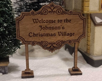 Custom Traditional Christmas Village Welcome Sign, Fancy Welcome Sign, Christmas Village Accessories, Miniature Village Sign, Personalized