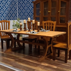 Miniature Dining Table and Chairs, Dollhouse Dining Set, 1:12 Scale Furniture, Miniature Trestle Table, Dollhouse Furniture, Modern Dollhous