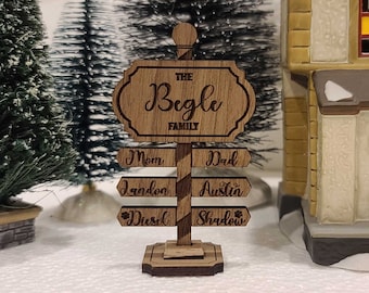 Family Christmas Village Sign, Custom Engraved Wooden Family Names Sign, Christmas Village Accessories, Miniature Village Sign, Personalized
