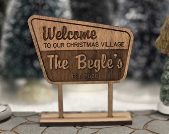 Panneau de village de Noël miniature personnalisé Parc national, Bienvenue dans notre village, Accessoires de village de Noël, Panneau de village miniature