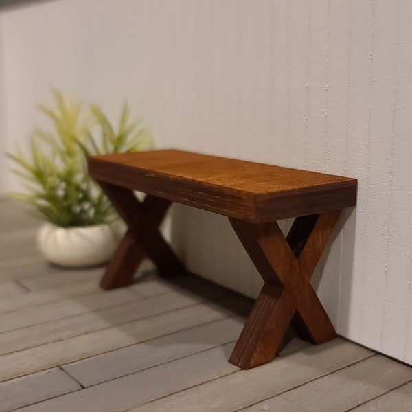 Miniature Wooden Bench, Dollhouse Bench, 1:12 Scale Furniture, Farmhouse Style Bench, Rustic Bench