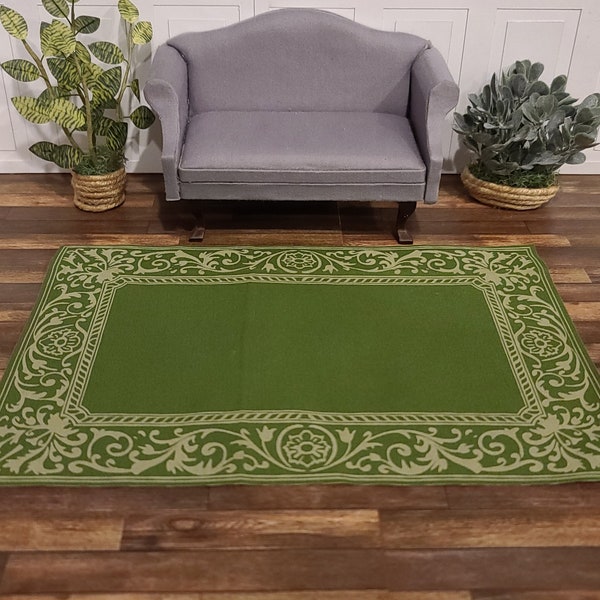 Green Dollhouse Rug, 1:12 scale rug, Miniature Rectangular Floor Rug