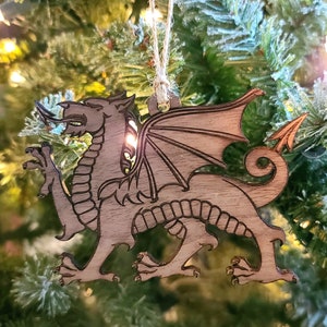 Welsh Cadwaller Dragon Wooden Christmas Ornament - Engraved Wood Ornament, Celtic Christmas Ornament, Viking Ornament, Dragon Ornament