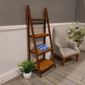 Miniature Wooden Ladder Style Shelf for dollhouses, 1:12 Scale, Miniature Book Shelf, Modern Dollhouse, Dollhouse Furniture, Dollhouse Decor