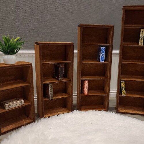 Miniature Wide Wooden Bookcase for Dollhouses 112 Scale Etsy