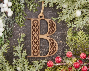 Celtic Knot Letter Wooden Christmas Ornament - Engraved Wood Ornament, Initial Christmas Ornament, Personalized Ornament, Cutout Letters