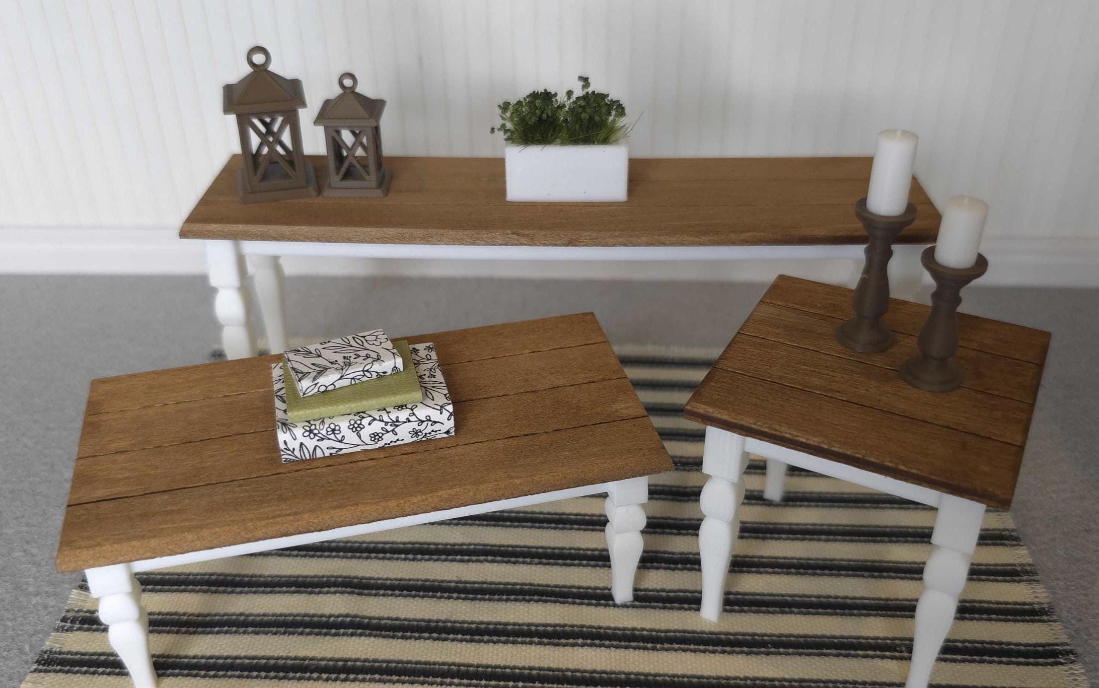 1:12 Miniature French Country Table - White, Dollhouse Furniture, Mini ...
