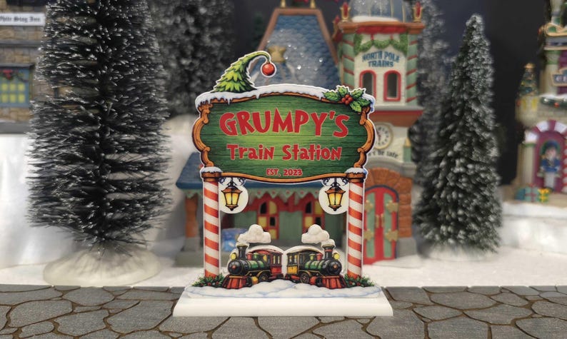 Custom Grouchy Village Train Station Sign, Grinch Christmas Village ...